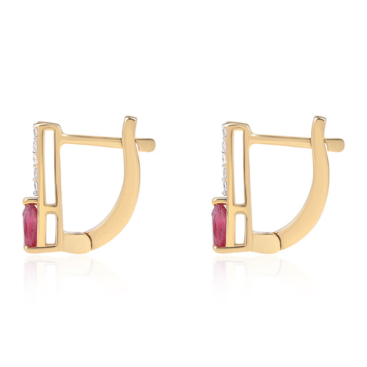 Pozlacené 925 / 1000 Sterlingové Stříbro Náušnice s Mozambickým Rubínem a Bílým Topazem