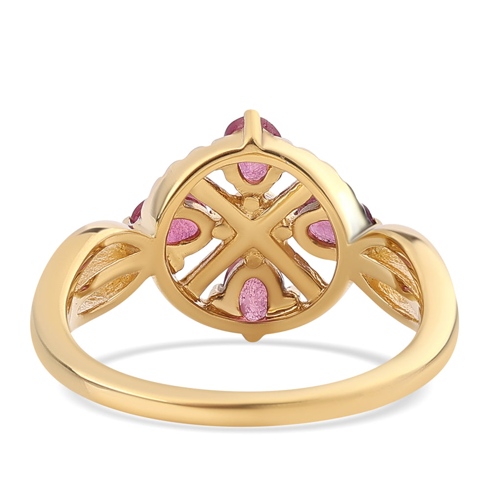 Pozlacené Sterlingové Stříbro 925 / 1000 - Prsten s Mozambickým Rubínem a Bílým Topazem