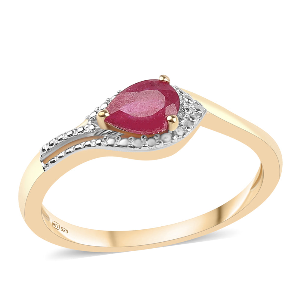 Pozlacené Stříbro 925/1000 - Prsten s Mozambickým Rubínem a Bílým Topazem - Karátové číslo: 1.05. přibližná hmotnost: 2.56 gramů 1 
