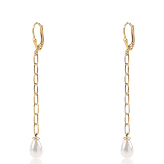 Pozlacené Stříbrné Náušnice s Bílou Sladkovodní Perlou