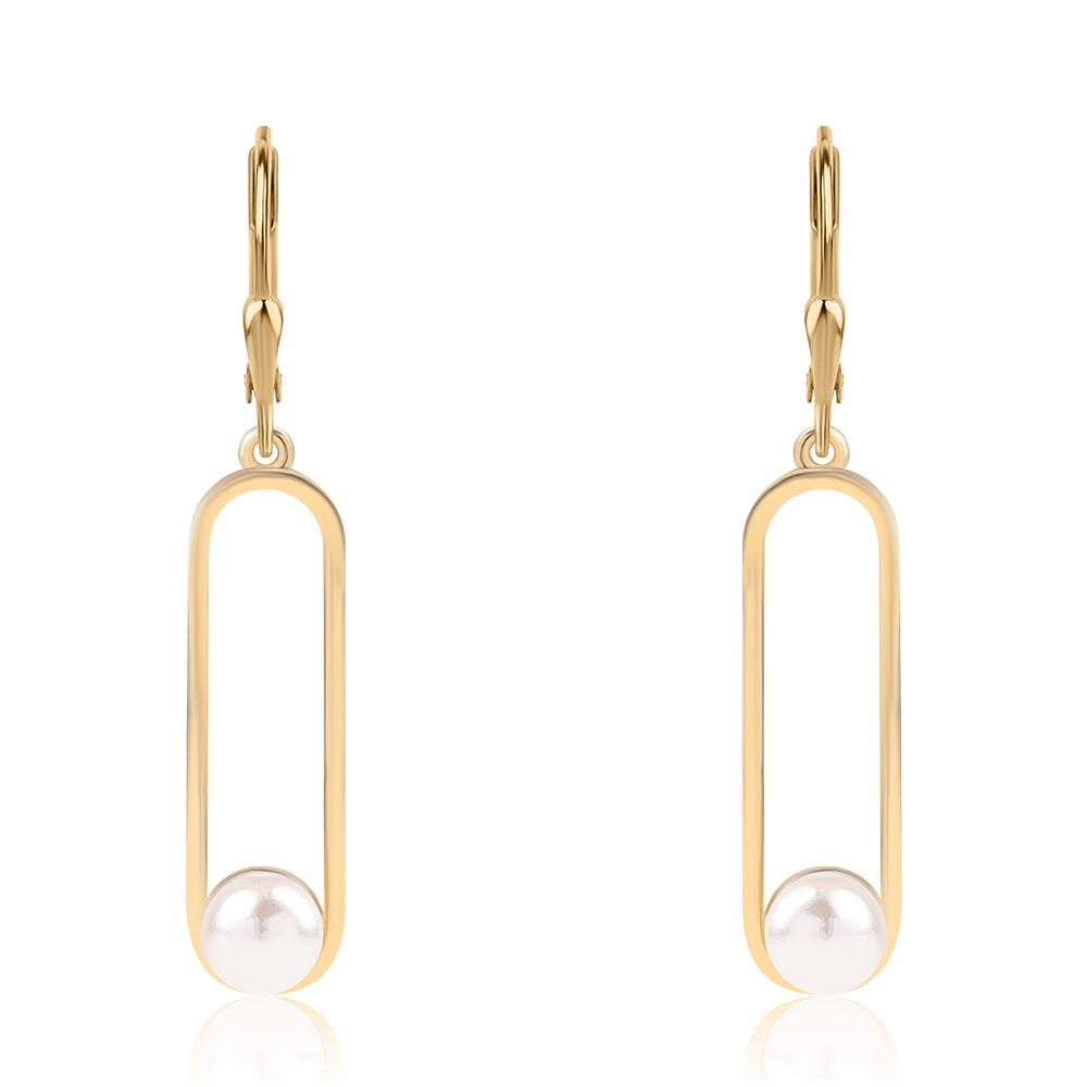 Pozlacené Stříbro 925/1000 - Náušnice s Bílou Sladkovodní Perlou - Karátové číslo: 3.78. přibližná hmotnost: 3.29 gramů