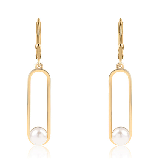 Pozlacené Stříbro 925/1000 - Náušnice s Bílou Sladkovodní Perlou - Karátové číslo: 3.78. přibližná hmotnost: 3.29 gramů