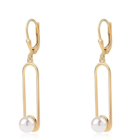 Pozlacené Stříbro 925/1000 - Náušnice s Bílou Sladkovodní Perlou - Karátové číslo: 3.78. přibližná hmotnost: 3.29 gramů