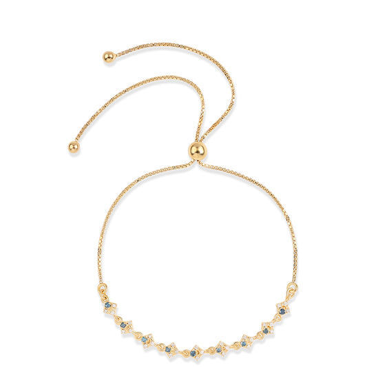 Pozlacený 925 / 1000 Sterlingové Stříbro Náramek s Modrým Diamantem a Bílým Diamantem