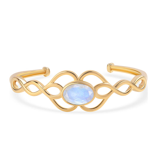 Pozlacený 925 / 1000 Sterlingové Stříbro Náramek s duhovým měsíčním kámenem tř. AA