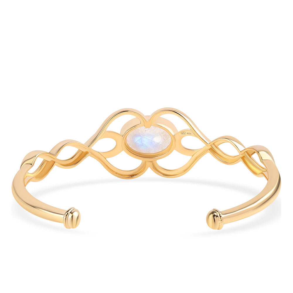 Pozlacený 925 / 1000 Sterlingové Stříbro Náramek s duhovým měsíčním kámenem tř. AA 2 