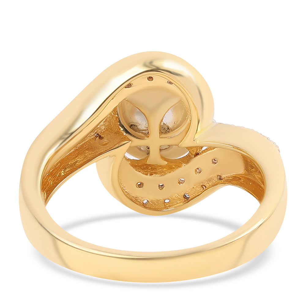 Pozlacené Stříbro 925/1000 - Prsten s Bílou Sladkovodní Perlou a Bílým Topazem - Karátové číslo: 7.32. přibližná hmotnost: 6.88 gramů 2 