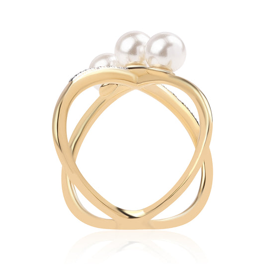 Pozlacené Stříbro 925/1000 - Prsten s Bílou Sladkovodní Perlou a Bílým Topazem - Karátové číslo: 5.72. přibližná hmotnost: 5.84 gramů