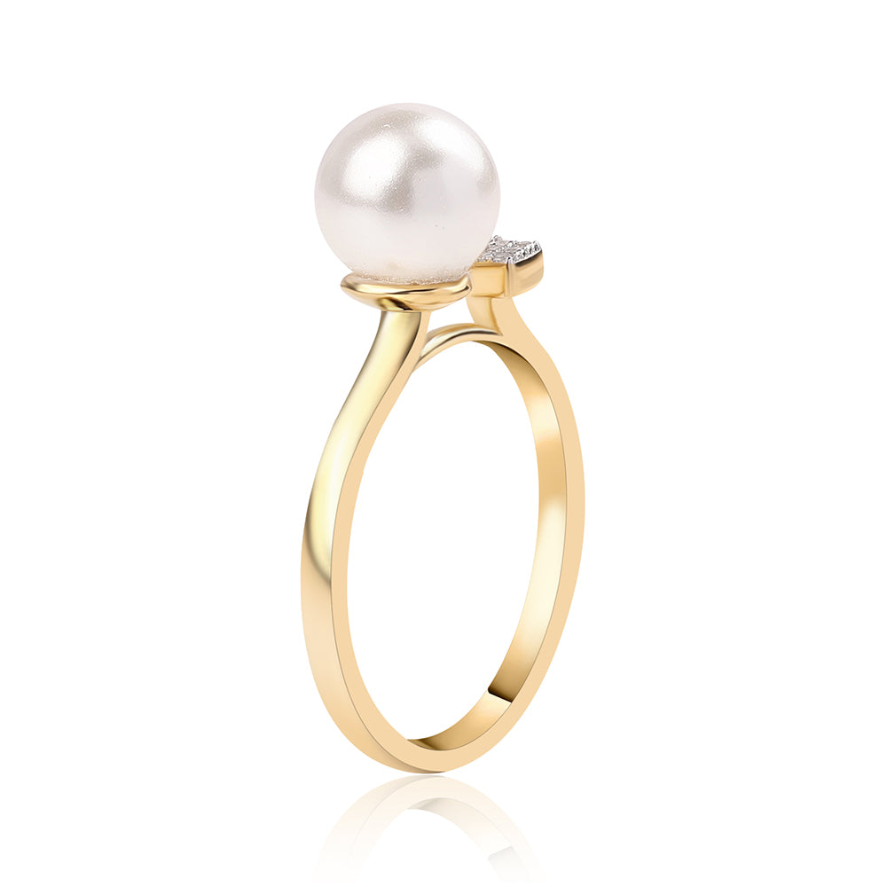 Pozlacené Stříbro 925/1000 - Prsten s Bílou Sladkovodní Perlou a Bílým Topazem - Karátové číslo: 4.37. přibližná hmotnost: 2.98 gramů 2 