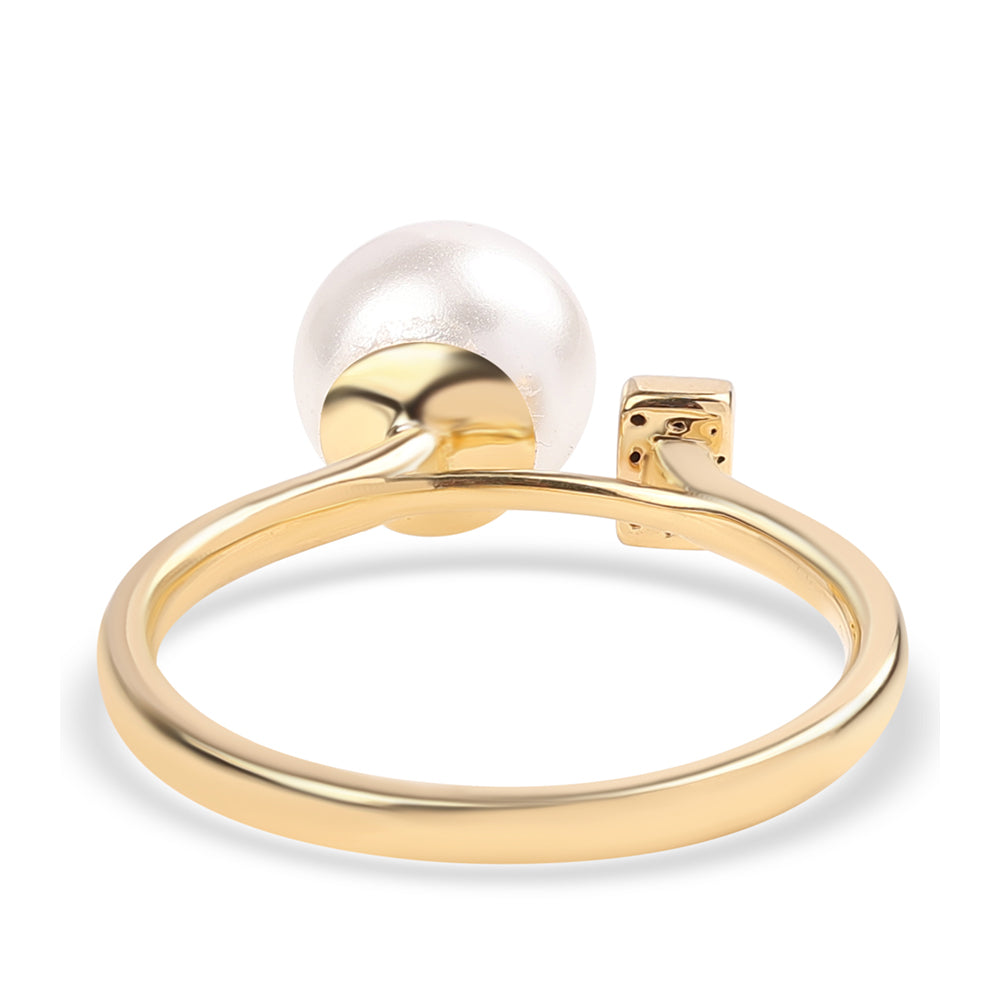 Pozlacené Stříbro 925/1000 - Prsten s Bílou Sladkovodní Perlou a Bílým Topazem - Karátové číslo: 4.37. přibližná hmotnost: 2.98 gramů 3 