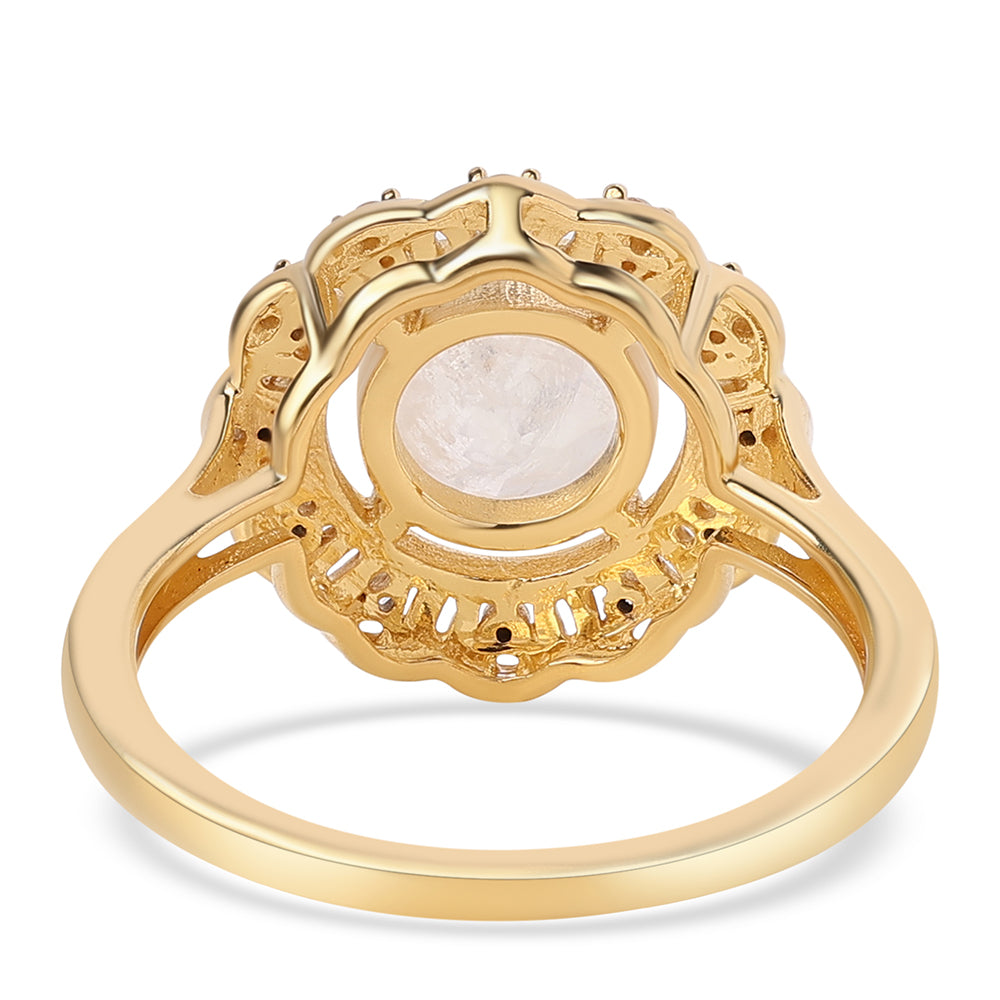 Pozlacené Stříbro 925/1000 - Prsten s duhovým měsíčním kámenem tř. AA a Bílým Topazem - Karátové číslo: 1.84. přibližná hmotnost: 4.08 gramů 2 