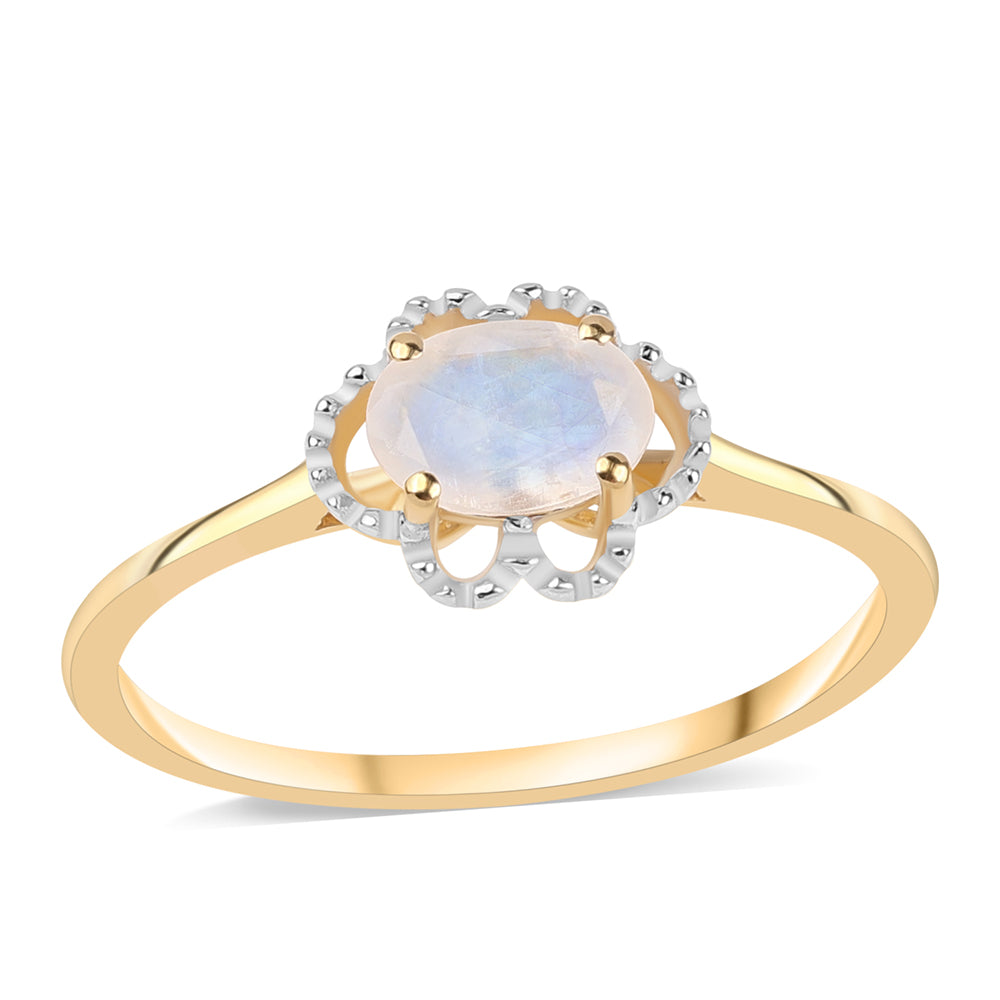 Pozlacený 925 / 1000 Sterlingové Stříbro Prsten s duhovým měsíčním kámenem tř. AA