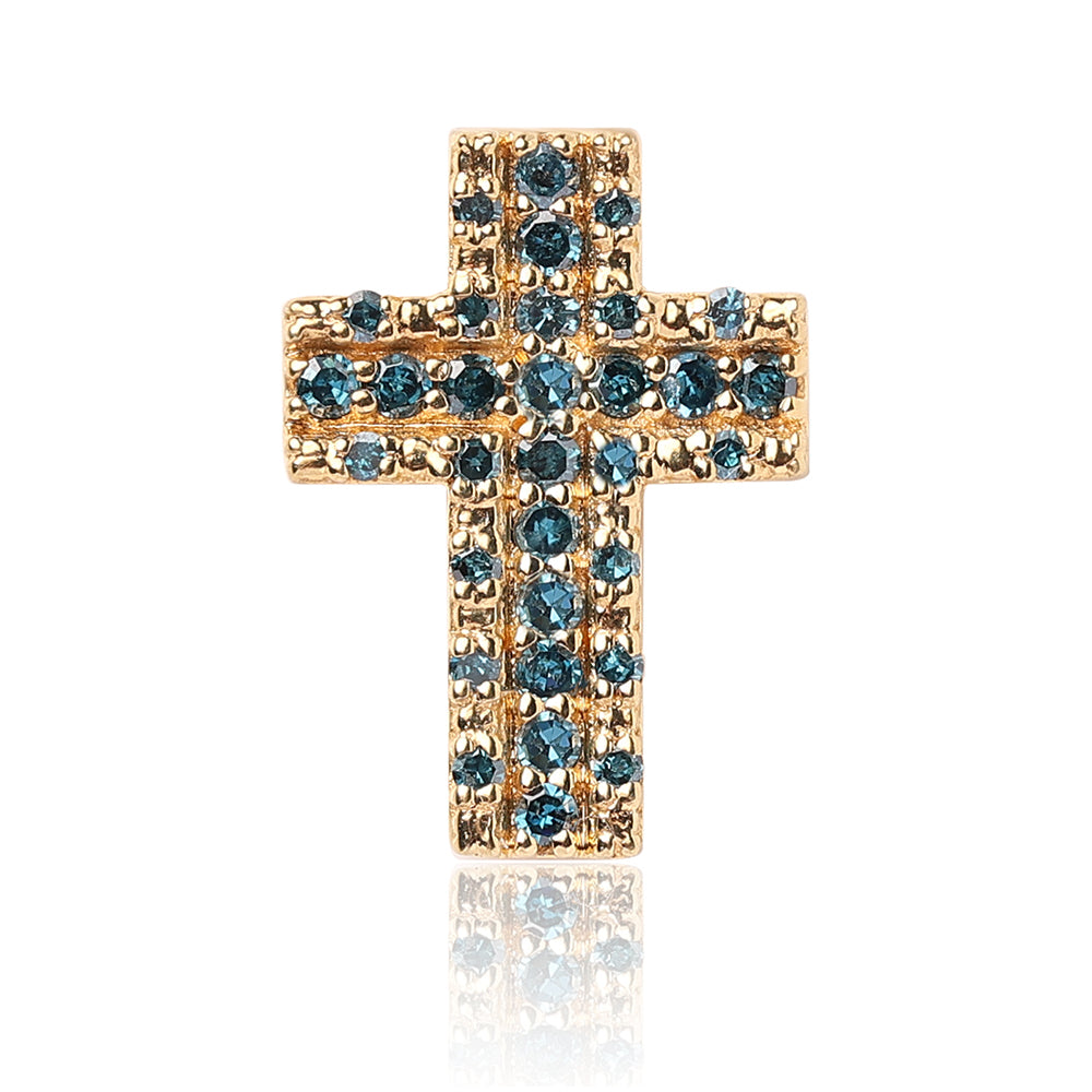 Kříž Pozlacený 925 / 1000 Sterlingové Stříbro Přívěsek s Modrým Diamantem a Bílým Diamantem 1 