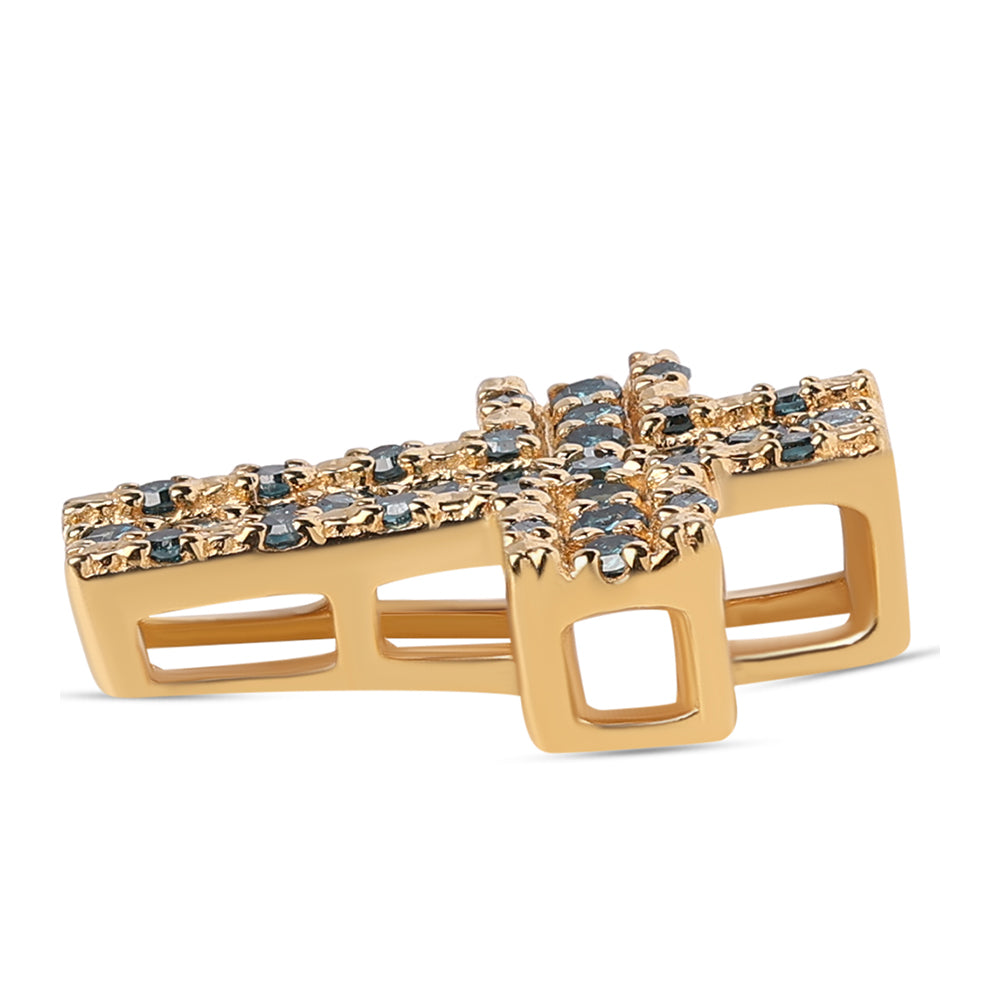 Kříž Pozlacený 925 / 1000 Sterlingové Stříbro Přívěsek s Modrým Diamantem a Bílým Diamantem 3 