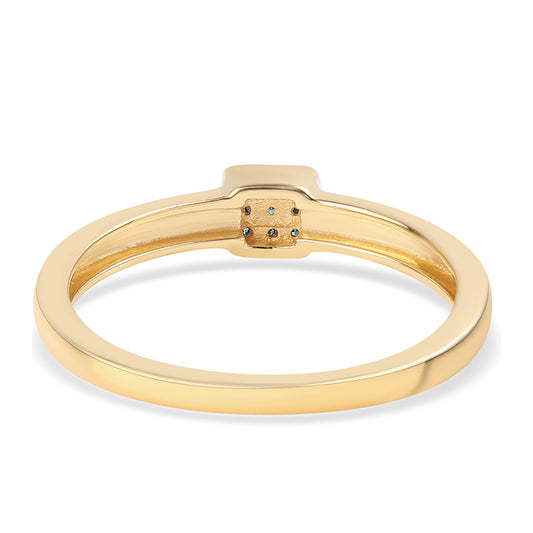 Pozlacené Stříbro 925/1000 - Prsten s Modrým Diamantem - Karátové číslo: 0.06. přibližná hmotnost: 1.77 gramů