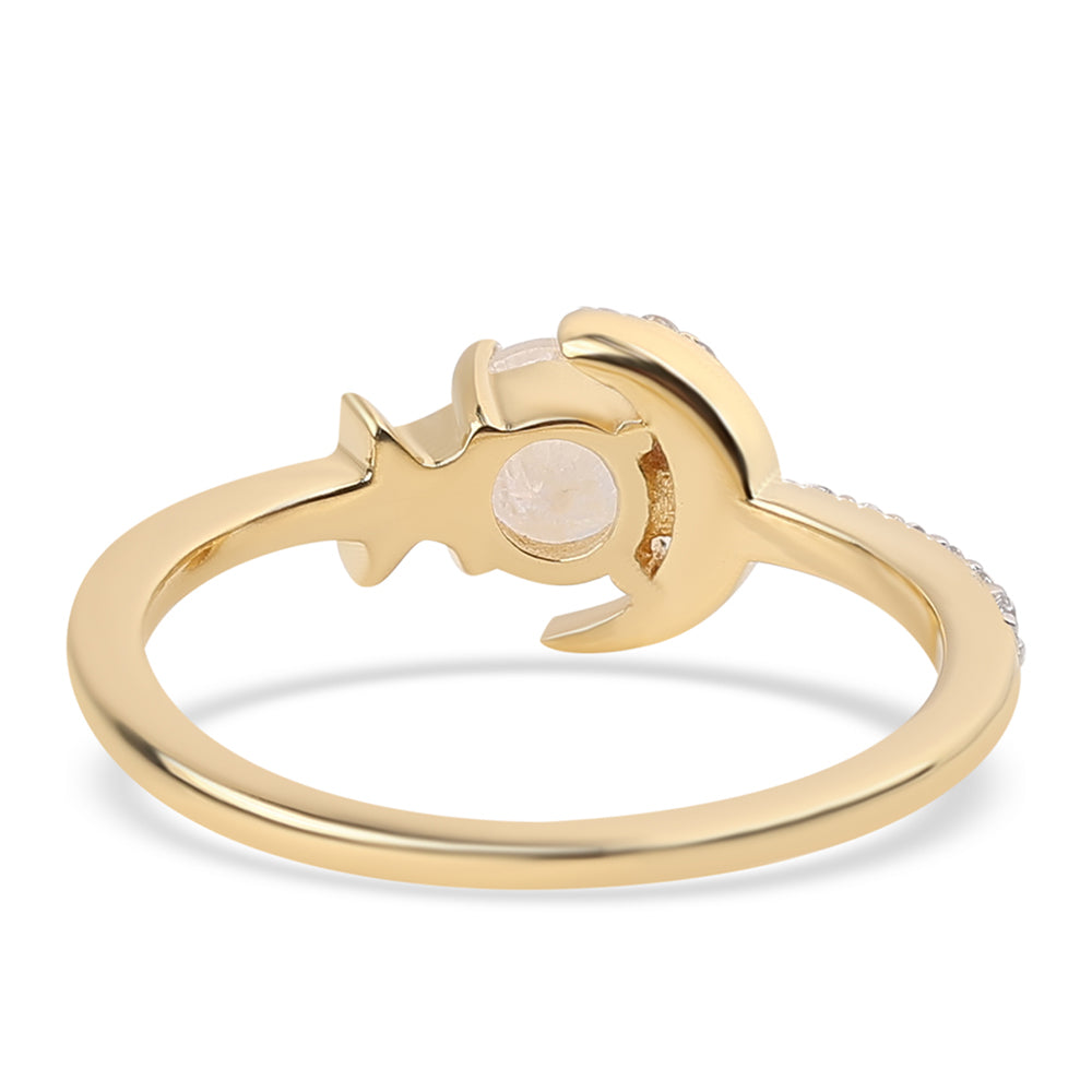 Pozlacený 925 / 1000 Sterlingové Stříbro Prsten s duhovým měsíčním kámenem tř. AA a Bílým Topazem 3 