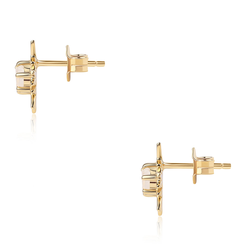 Pozlacené 925 / 1000 Sterlingové Stříbro Náušnice s duhovým měsíčním kámenem tř. AA