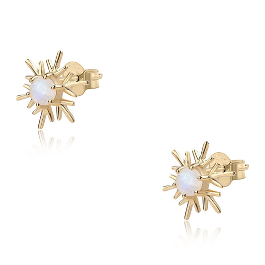 Pozlacené 925 / 1000 Sterlingové Stříbro Náušnice s duhovým měsíčním kámenem tř. AA