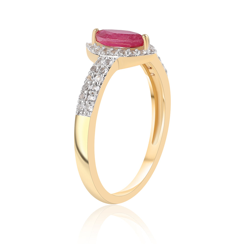 Pozlacené Stříbro 925/1000 - Prsten s Mozambickým Rubínem a Bílým Topazem - Karátové číslo: 1.02. přibližná hmotnost: 2.06 gramů 3 