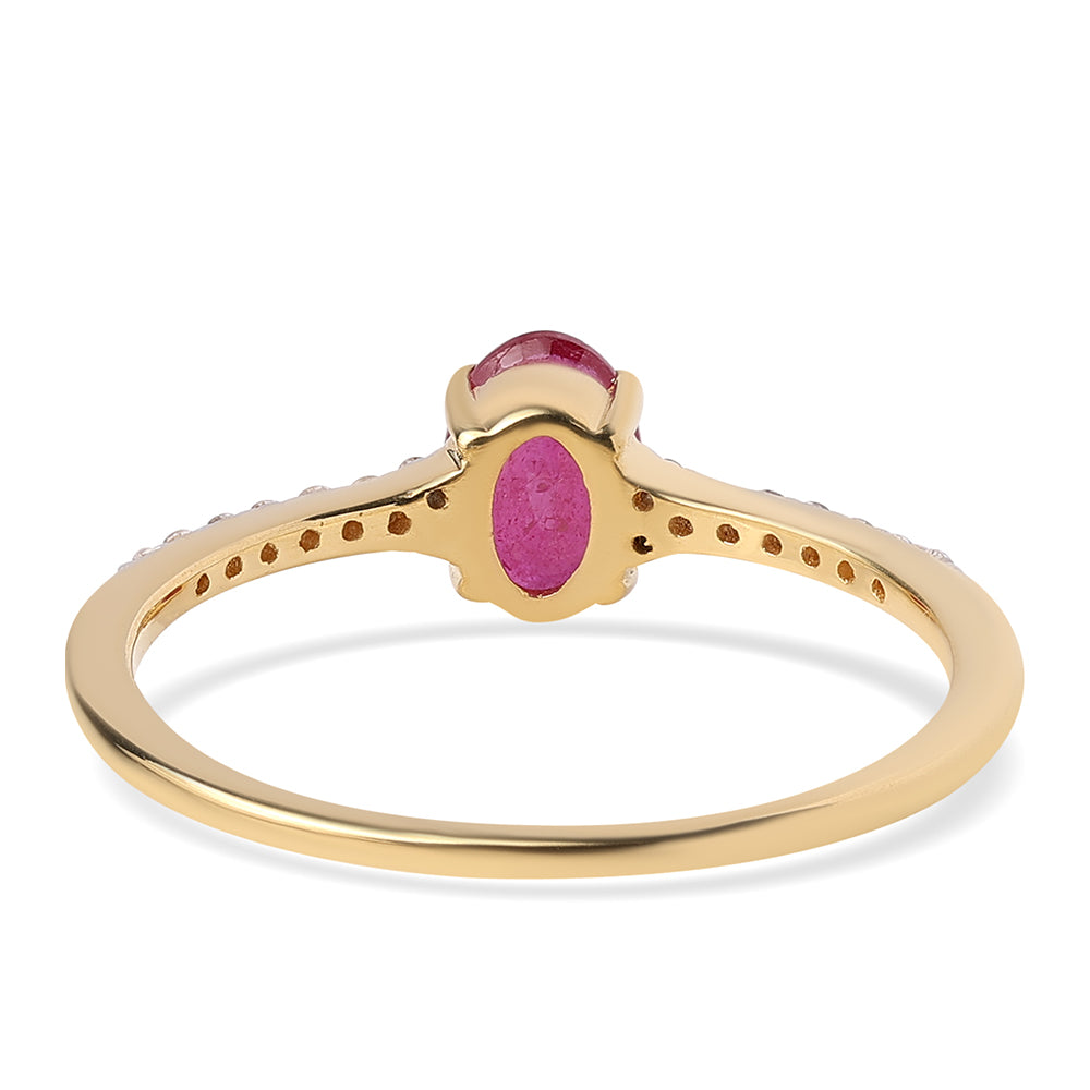 Pozlacené Stříbro 925/1000 - Prsten s Mozambickým Rubínem a Bílým Topazem - Karátové číslo: 1.28. přibližná hmotnost: 1.79 gramů