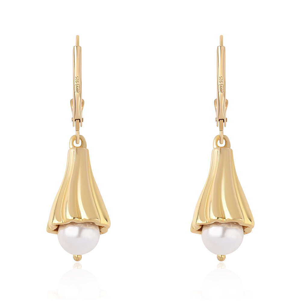 Pozlacené 925 / 1000 Sterlingové Stříbro Náušnice s Bílou Sladkovodní Perlou 2 