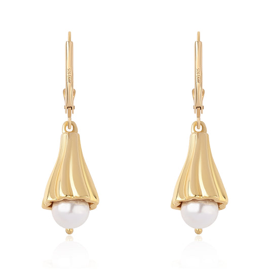 Pozlacené 925 / 1000 Sterlingové Stříbro Náušnice s Bílou Sladkovodní Perlou