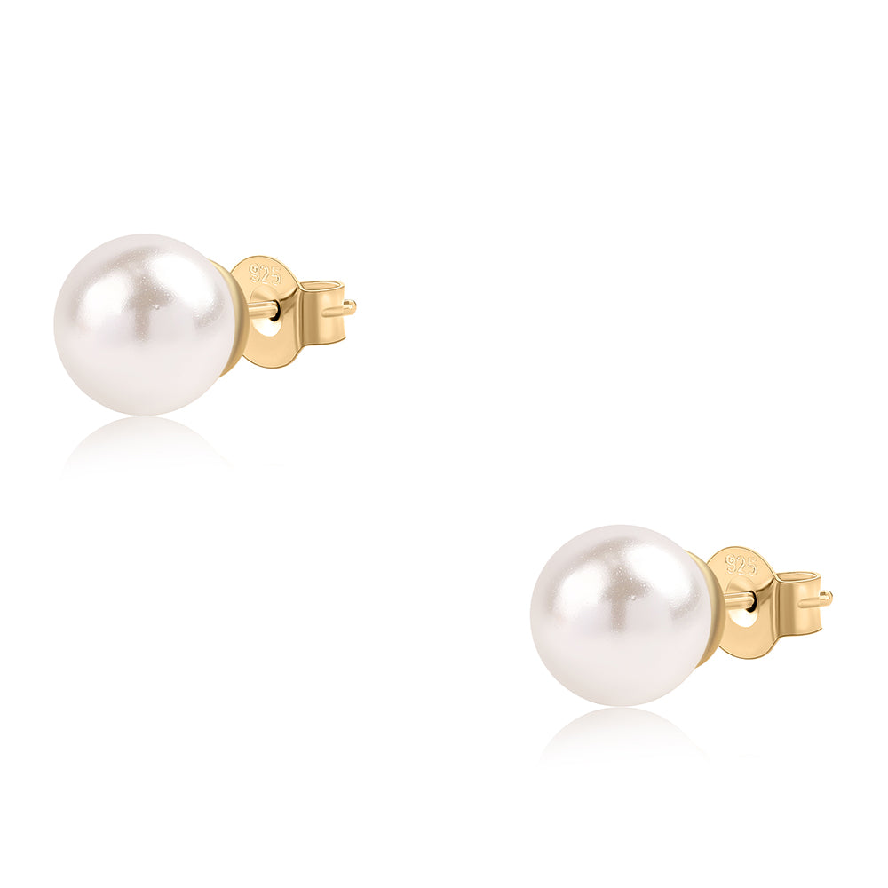 Pozlacená 925 / 1000 Sterlingové Stříbro Sada s Bílou Sladkovodní Perlou ( Náhrdelník+Náušnice+Náramek )