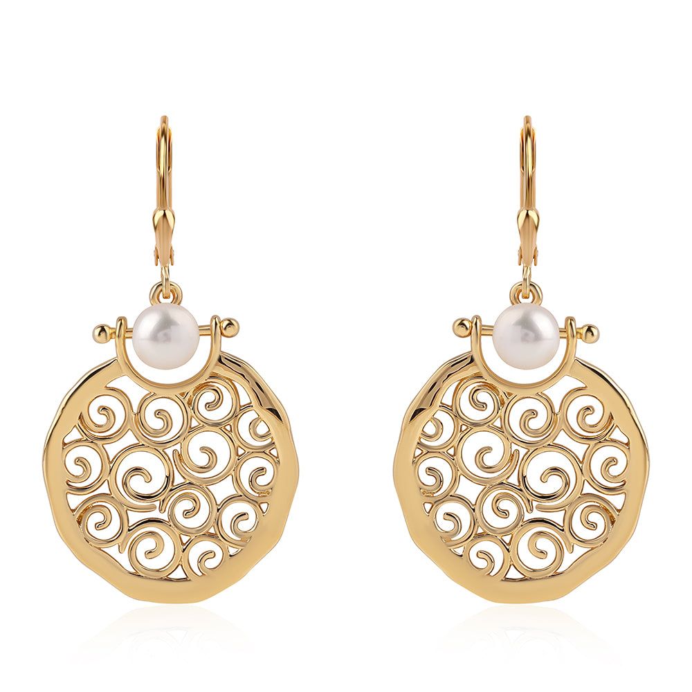 Pozlacené 925 / 1000 Sterlingové Stříbro Náušnice s Bílou Sladkovodní Perlou