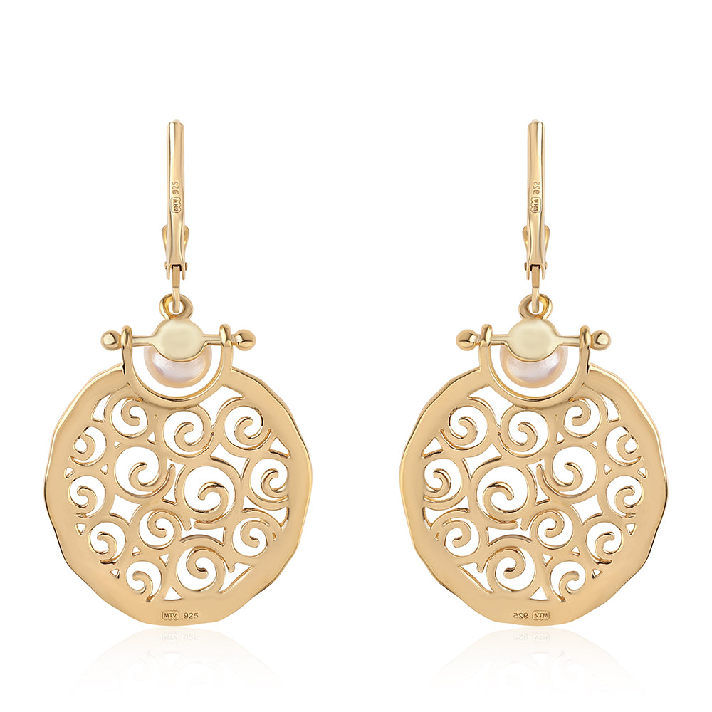 Pozlacené 925 / 1000 Sterlingové Stříbro Náušnice s Bílou Sladkovodní Perlou 2 