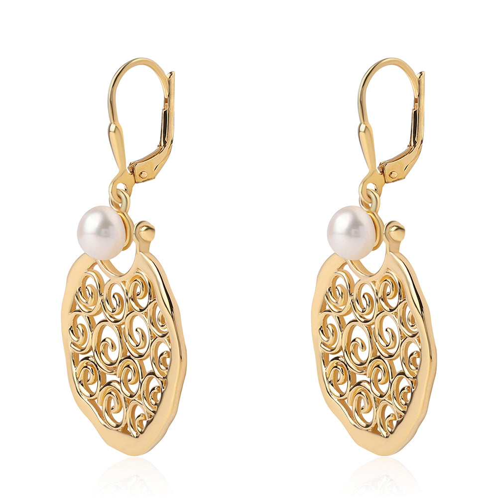 Pozlacené 925 / 1000 Sterlingové Stříbro Náušnice s Bílou Sladkovodní Perlou 3 