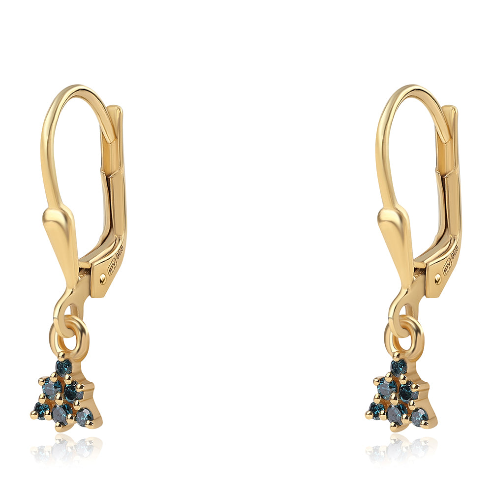 Pozlacené 925 / 1000 Sterlingové Stříbro Náušnice s Modrým Diamantem a Bílým Diamantem 1 