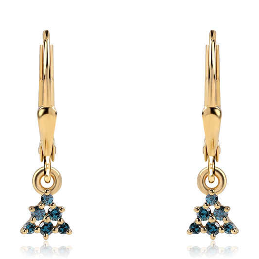 Pozlacené 925 / 1000 Sterlingové Stříbro Náušnice s Modrým Diamantem a Bílým Diamantem