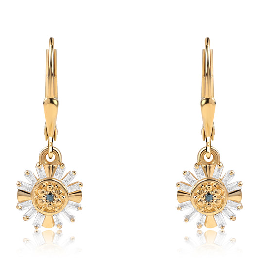 Pozlacené Stříbrné Náušnice s Modrým Diamantem a Bílým Topazem