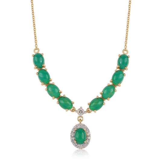 Pozlacený 925 / 1000 Sterlingové Stříbro Náhrdelník se Zeleným Etiopským Opálem z Lega Dembi a Bílým Topazem