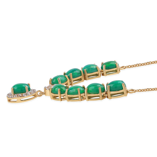 Pozlacený 925 / 1000 Sterlingové Stříbro Náhrdelník se Zeleným Etiopským Opálem z Lega Dembi a Bílým Topazem