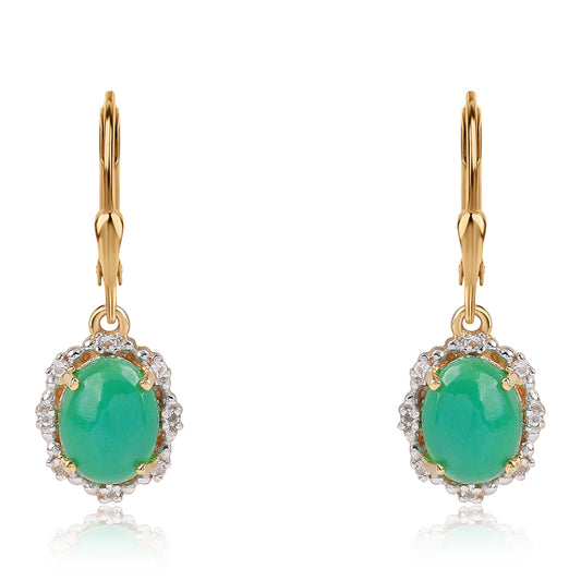 Pozlacené 925 / 1000 Sterlingové Stříbro Náušnice se Zeleným Etiopským Opálem z Lega Dembi a Bílým Topazem