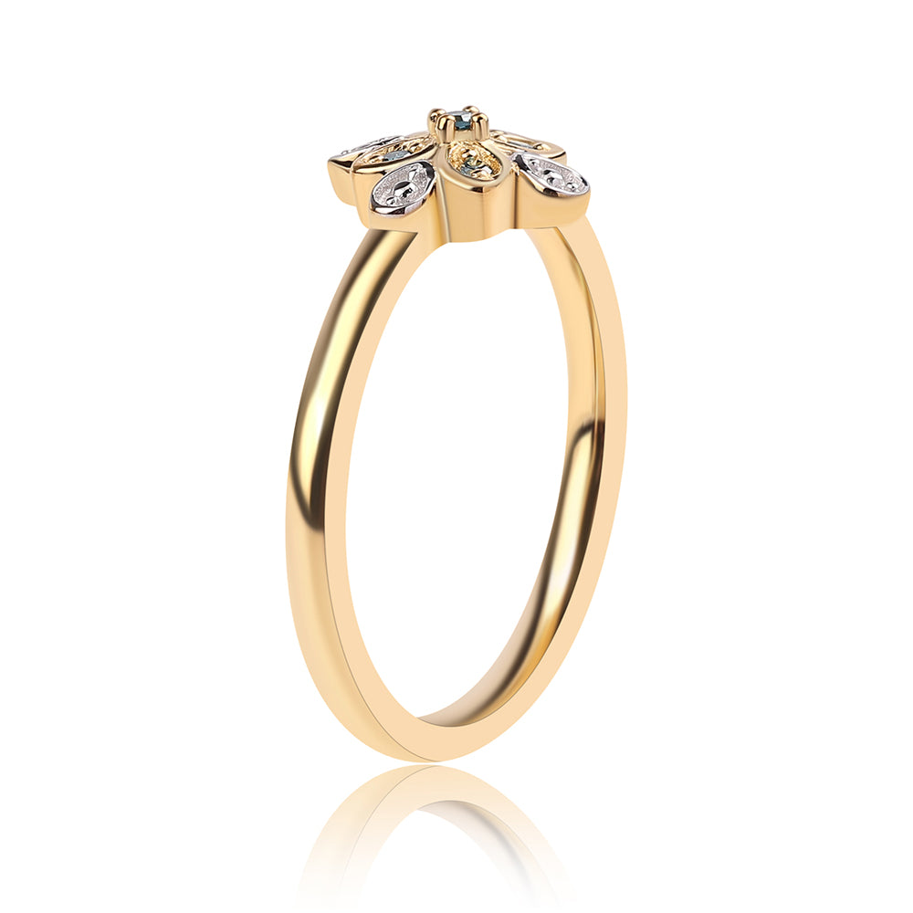 Pozlacené Stříbro 925/1000 - Prsten s Modrým Diamantem - Karátové číslo: 0.04. přibližná hmotnost: 2.22 gramů 2 