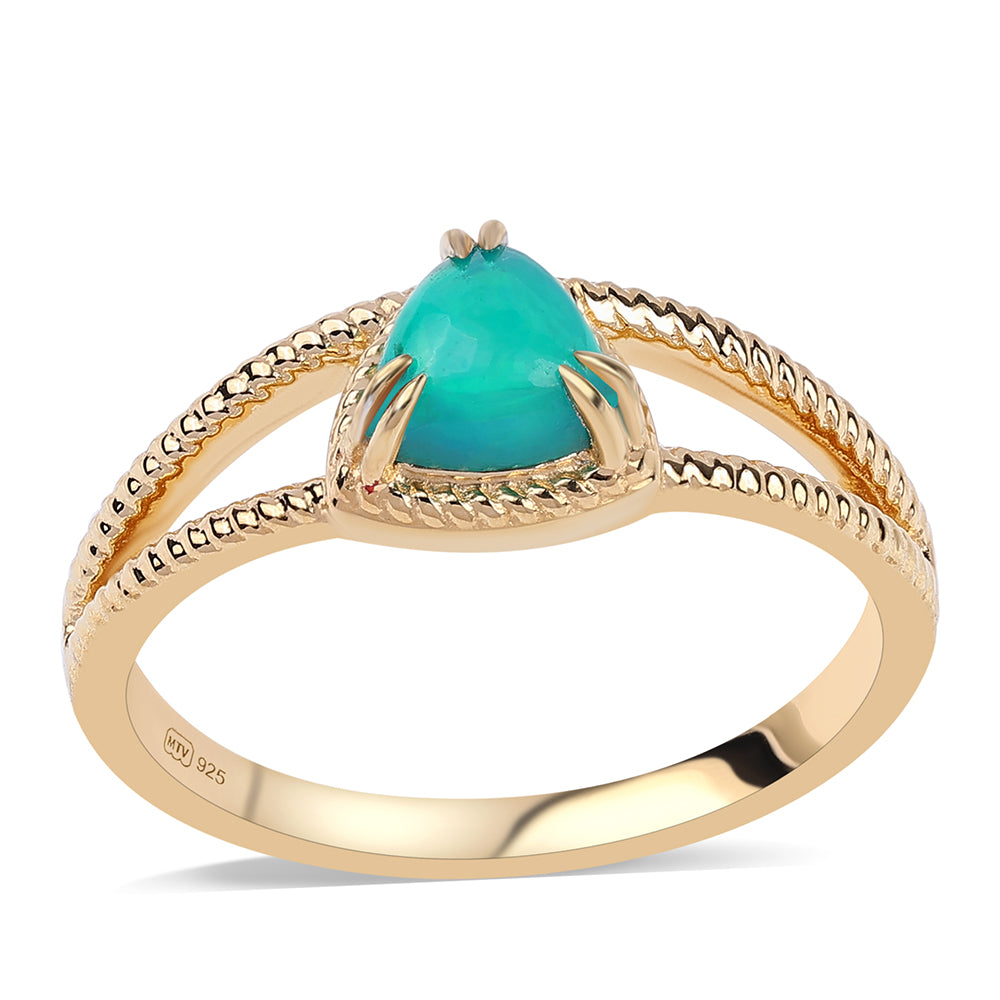 Pozlacené Stříbro 925/1000 - Prsten se Zeleným Etiopským Opálem z Lega Dembi - Karátové číslo: 0.56. přibližná hmotnost: 2.79 gramů 1 