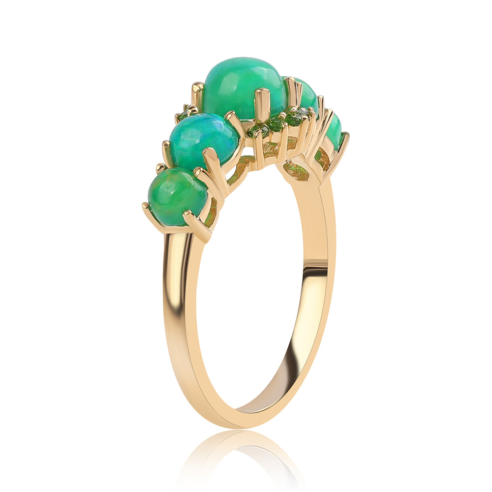 Pozlacený 925 / 1000 Sterlingové Stříbro Prsten se Zeleným Etiopským Opálem z Lega Dembi a Chromovým Diopsidem 2 