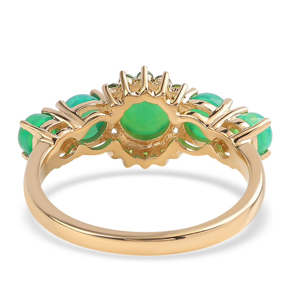 Pozlacený 925 / 1000 Sterlingové Stříbro Prsten se Zeleným Etiopským Opálem z Lega Dembi a Chromovým Diopsidem 3 