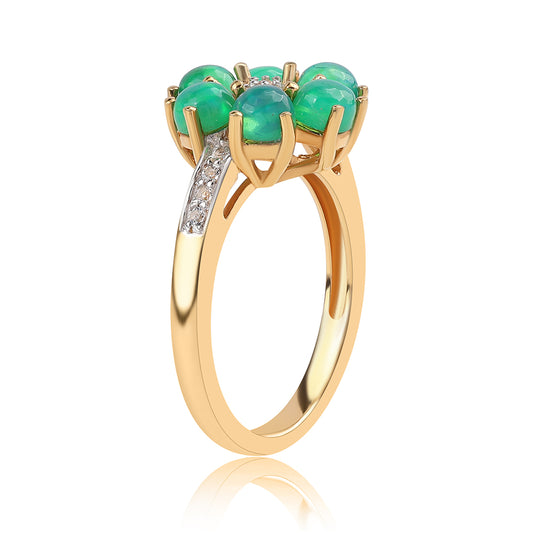 Pozlacený 925 / 1000 Sterlingové Stříbro Prsten se Zeleným Etiopským Opálem z Lega Dembi a Bílým Topazem