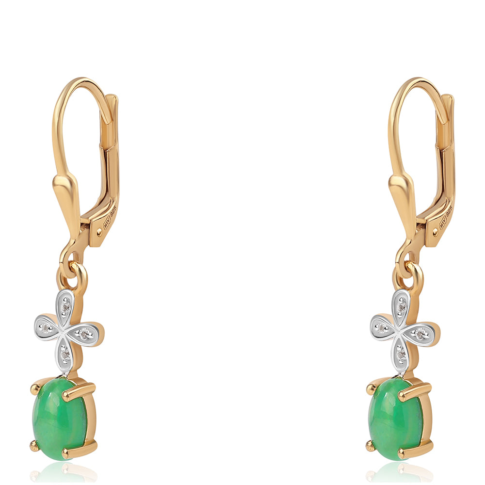 Pozlacené 925 / 1000 Sterlingové Stříbro Náušnice se Zeleným Etiopským Opálem z Lega Dembi a Bílým Topazem 1 