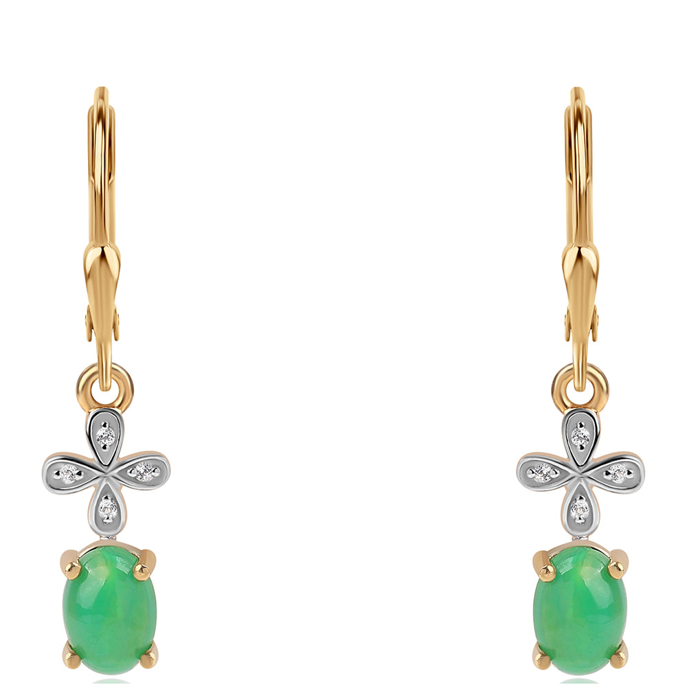 Pozlacené 925 / 1000 Sterlingové Stříbro Náušnice se Zeleným Etiopským Opálem z Lega Dembi a Bílým Topazem 2 