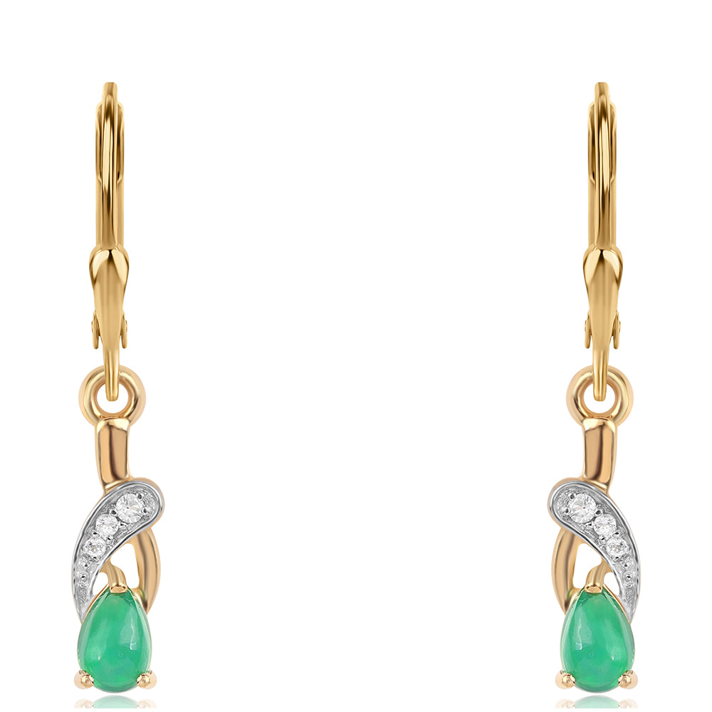 Pozlacené 925 / 1000 Sterlingové Stříbro Náušnice se Zeleným Etiopským Opálem z Lega Dembi a Bílým Topazem 2 