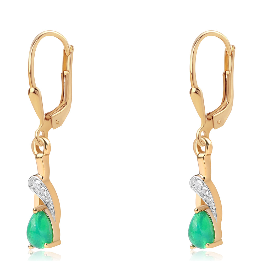 Pozlacené 925 / 1000 Sterlingové Stříbro Náušnice se Zeleným Etiopským Opálem z Lega Dembi a Bílým Topazem