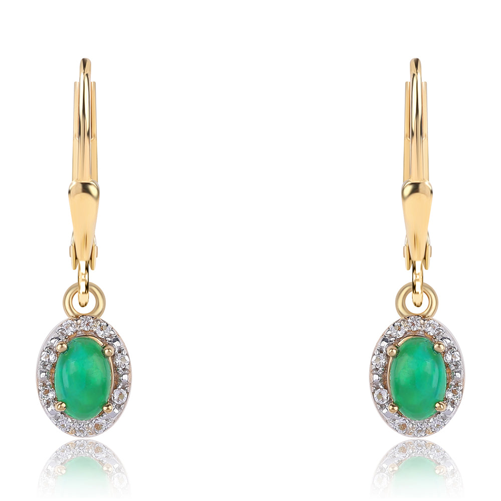 Pozlacené 925 / 1000 Sterlingové Stříbro Náušnice se Zeleným Etiopským Opálem z Lega Dembi a Bílým Topazem 2 