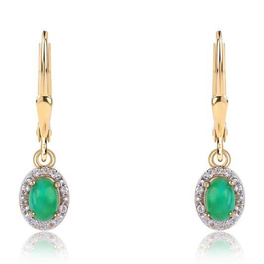 Pozlacené 925 / 1000 Sterlingové Stříbro Náušnice se Zeleným Etiopským Opálem z Lega Dembi a Bílým Topazem