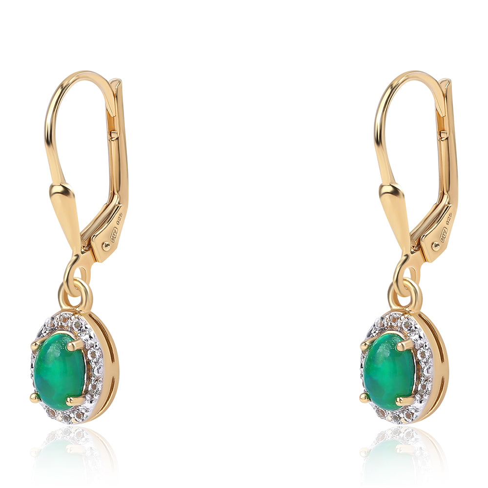 Pozlacené 925 / 1000 Sterlingové Stříbro Náušnice se Zeleným Etiopským Opálem z Lega Dembi a Bílým Topazem 1 