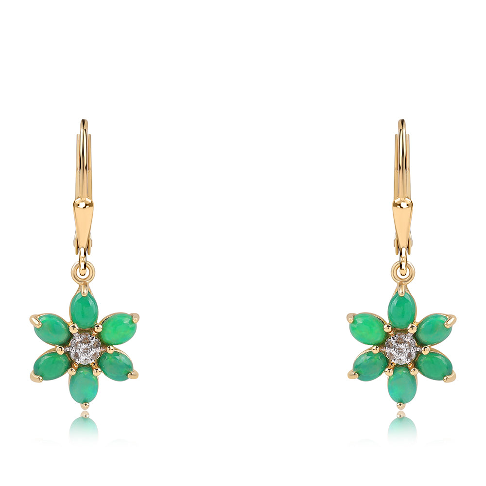 Pozlacené 925 / 1000 Sterlingové Stříbro Náušnice se Zeleným Etiopským Opálem z Lega Dembi a Bílým Topazem 1 