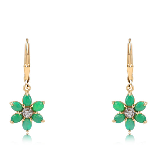 Pozlacené 925 / 1000 Sterlingové Stříbro Náušnice se Zeleným Etiopským Opálem z Lega Dembi a Bílým Topazem